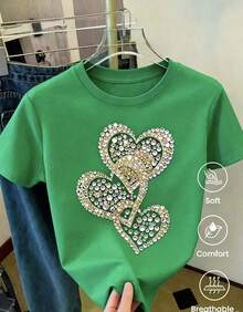 Short-Sleeved T-Shirt For Spring And Summer 2026, Made In Mexico. Cartoon Print, Couple Design, Suitable For Indoor Or Outdoor Wear. Crew Neck, Unisex, Ideal For Office And Leisure. One-Piece Pack. Unisex Cotton Loose-Fitting Short-Sleeved Crew Neck T-Shirt In An Urban Vintage Style. - 綠色 - 查看 9