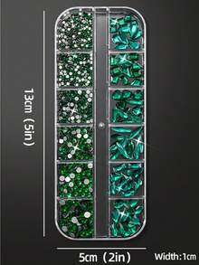 2Boxed/Set-24grids Christmas Luxury Green/Red Nail Art Rhinestone SS4-SS6 Mixed Green&Red Nail Multi-Shape+Round Nail Jewelry - Baby Pink - View 10