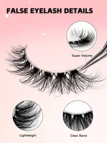 ENCHUW 7 Pairs False Eyelashes Fluffy Wispy Natural Look Fake Eyelashes C Curl Strip 3D Layered Lashes With Clear Band Suitable For Parties - 黑色 - 查看 3