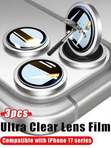 CASECOPS 3片装银色相机镜头保护膜，兼容 17/16/16e/16 Pro Max/16 Pro、15 Pro Max/15/15 Pro/15 Plus/14 Pro Max/14 Pro/14/14 Plus/13 Pro Max/13/13 Pro/13 Mini/12 Pro Max/12/12 Pro/11，高清摄影，超薄钢化玻璃镜头保护膜，3个银色环 - 彩色 - 查看 1