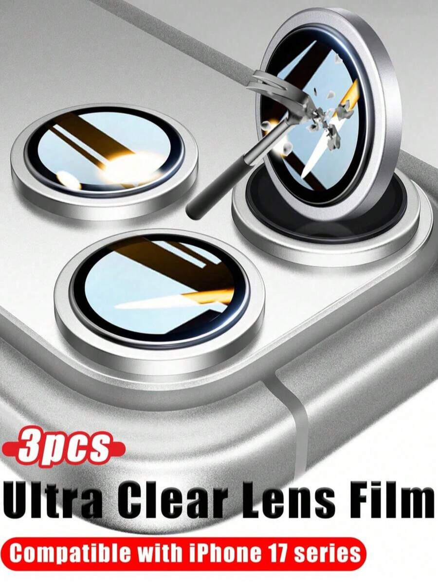 CASECOPS 3片装银色相机镜头保护膜，兼容 17/16/16e/16 Pro Max/16 Pro、15 Pro Max/15/15 Pro/15 Plus/14 Pro Max/14 Pro/14/14 Plus/13 Pro Max/13/13 Pro/13 Mini/12 Pro Max/12/12 Pro/11，高清摄影，超薄钢化玻璃镜头保护膜，3个银色环 - 彩色 - 查看 1