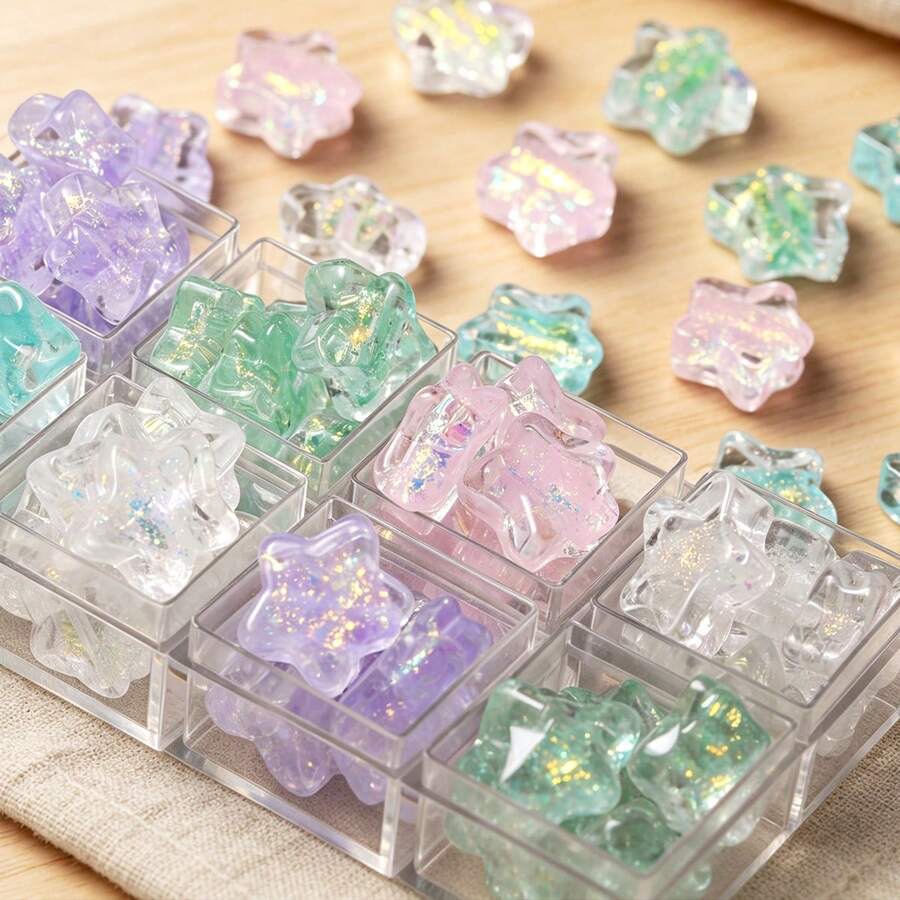 2件裝多色五角星玻璃珠，DIY手工珠飾配件材料，適用於製作項鍊、手鍊、耳環