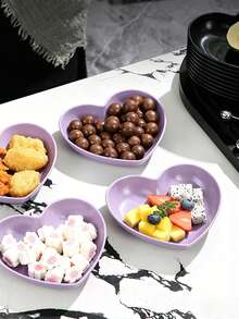 1pc/5pcs/10pcs Purple Heart-Shaped Plastic Plates, Multi-Purpose Nut, Snack, Fruit, Dessert, Cake, Chip Tray, Kitchen Supplies, Suitable For Home, Party, Wedding, Birthday, Holiday - View 2