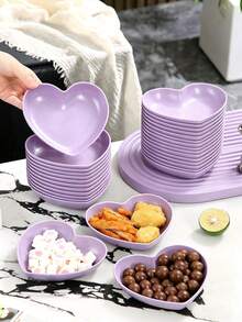 1pc/5pcs/10pcs Purple Heart-Shaped Plastic Plates, Multi-Purpose Nut, Snack, Fruit, Dessert, Cake, Chip Tray, Kitchen Supplies, Suitable For Home, Party, Wedding, Birthday, Holiday - View 3