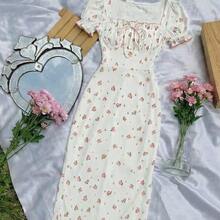 LunaCass8  MOD Vestido midi de Body con cuello cuadrado y mangas abullonadas para mujer, vestido de lechera, vestido para té, vestido midi con estampado floral y cuello cuadrado y mangas abullonadas para mujer, vestido de invitada de boda, atuendos de primavera/verano, atuendo de té para mujer, vestido de estilo campestre, vacaciones, cumpleaños, San Valentín, atuendos de vacaciones - Multicolor - Ver 5