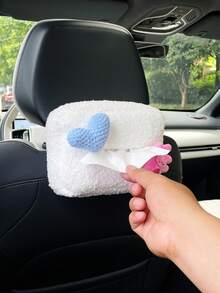 可愛心形貓咪車用面紙盒、創意車用面紙盒、車用扶手箱面紙袋、遮陽板面紙袋、小兔子車用面紙袋、車用面紙裝飾袋 - A - 查看 3