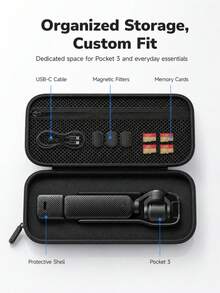 Portable EVA Hard Shell Storage Case For Osmo Pocket 3, Shockproof And Water-Resistant Travel Protective Box, Can Store Camera, Filters, Memory Cards And Charging Cables, Only Storage Case Not Included Camera - View 4