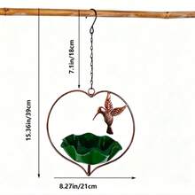 Mangiatoia per api e uccelli – Mangiatoia per uccelli a forma di cuore con fiori, per decorazione esterna, da appendere - verde - Visualizzare 3