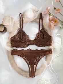 1 Set Pakaian Dalam Renda Wanita - Coklat - View 7