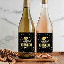 9pcs/27pcs Set Graduation Wine Bottle Labels, Black & Gold Congratulations Graduation Stickers, Graduation Party Wine Bottle Decor - Multicolor - View 3