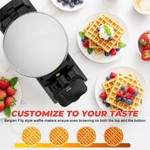 Waffle Maker, Double Belgian Waffle Maker 180°Flip, 1400W Waffle Iron 8 Slices, Rotating & Nonstick Plates With Removable Drip Tray For Easy Clean, Locking Buckle & Cool Touch Handle, Stainless Steel - 美規A型插(110-127V) - 查看 6