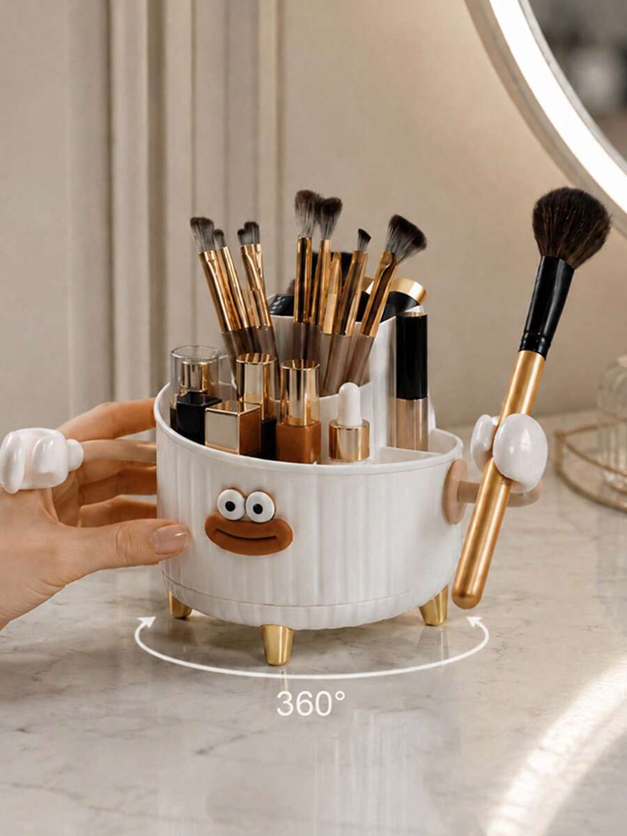 360° Rotating Cartoon Storage Pen Holder Cute Funny Student Pen Holder Multi-Compartment Design Cosmetic Cartoon Storage Box, Suitable For Bathroom, Vanity, Bedroom, Sink, Desk, Etc., Can Hold Lipstick, Lip Gloss, Makeup Brushes, Eyebrow Pencils, Eyeliner, Mascara, Etc., Small Hands Can Be Freely Attached, DIY Sausage Lips Creative Cosmetic Storage Organizer - Multicolor - View 1