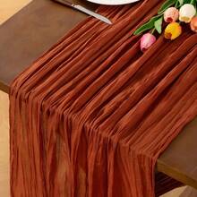 Bohemian Rustic Cheesecloth Tablecloth With Pleats 90 Cm X 180 Cm Gauze Cheesecloth Tablecloth Suitable For Birthday Party Wedding Ceremony, Shower Holiday Home Decor - Rust Red - View 4