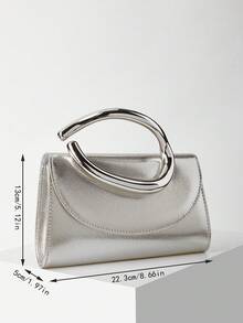 Noctella 1pc European And American Fashion Metal Decor Mini Box Clutch Bag, Elegant Luxury Feel For Evening Dress, Party, Wedding, Prom, Gala, - Silver - View 4