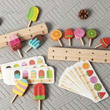 Children's Wooden Pretend Play Toy, Lollipop & Ice Cream Stick Number Matching Interactive Game Gift, Wooden Toys For Kids - Multicolor - View 6