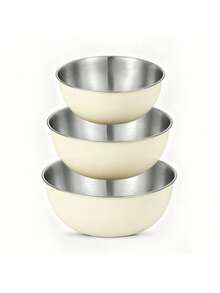 Powcan Stainless Steel Mixing Bowl Set, 3-Piece Nesting Bowls For Cooking, Baking, Salad, And Meal Prep | Stackable Design, Easy To Clean, Durable And Versatile For Kitchen Use - Off-white-3-piece Set - View 12