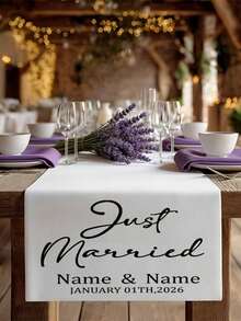 Customized Wedding Table Runner, Suitable For Sweetheart Table Decor, Customizable Name, Perfect For Newlywed Table Decor And Coordinated Venue Arrangement, Creating Sweet Romantic Event Details And Customized Wedding Display - White - View 6