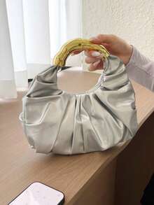 Dedoo New Fashion Multifunctional Thickened Metal Hardware Pleated Large Capacity Cloud Handbag - Silver - View 4