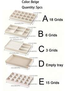 1/5pcs Beige Jewelry Tray, Ring Necklace Storage Tray, Rectangular Jewelry Organizer, Jewelry Display Tray, Drawer Divider Storage Tray, Small Item Storage And Organizer Box, Stackable Jewelry Storage Tray, Multi-Functional Jewelry Display Plate - Multicolor - View 17