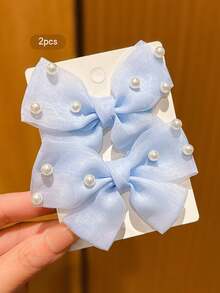 2pcs Blue Bow Hair Clips Sweet Style Hair Accessories Suitable For Daily Use - Multicolor - View 1