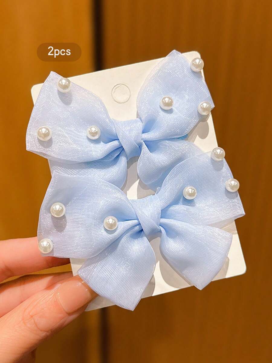 2pcs Blue Bow Hair Clips Sweet Style Hair Accessories Suitable For Daily Use - Multicolor - View 1