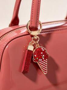 A Cute Diamond Filled Ice Cream Cone Keychain, Lovely Pendant For Bag, Car Key & Backpack, Sweet Gift For Girlfriend - Gold - View 1