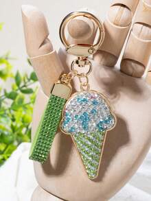 A Cute Diamond Filled Ice Cream Cone Keychain, Lovely Pendant For Bag, Car Key & Backpack, Sweet Gift For Girlfriend - Gold - View 9