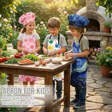 Apron And Chef Hat Set Adjustable Bib Apron With Pocket For Cooking Baking Painting Arts And Crafts 3-8 Age - N-pink Flower - View 8