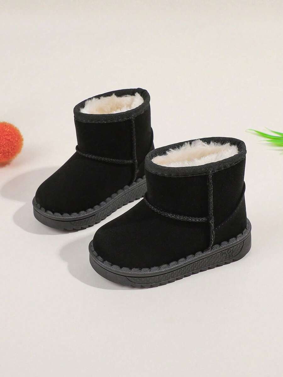 1 Pair Girls' Solid Color Thermal Lined Warm Snow Boots, Simple Design, Fuzzy Interior, Soft & Warm, Comfortable & Fashionable, Suitable For Daily Wear And Outdoor Sports - Black - View 1