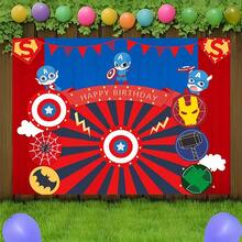 1pcs M Arvel Cartoon C Aptain America Happy Birthday Backdrop Anime Superhero Theme Party Background Shield Star Pennant Photography Prop Boy Bedroom Bedside Wall Tapestry Outdoor Yard Gathering Decoration Fan Room Wall Hanging Supplies - C - Xem 12