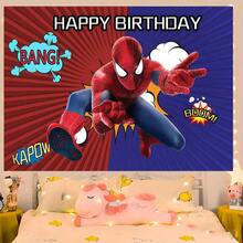 1pcs M Arvel S Pider-Man Happy Birthday Backdrop City Night Superhero Party Background Anime Theme Photography Prop Boy Bedroom Bedside Wall Tapestry Yard Outdoor Gathering Wall Hanging Decor Geek Fan Room Decoration Supplies - A - Xem 4