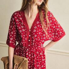 dagjydgfyja  Vestido de encaje con estampado floral diminuto elegante, adecuado para vacaciones y uso diario, primavera/verano - Negro01 - Ver 3