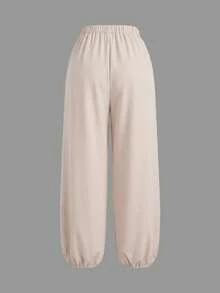 Women's Wide Leg Suit Pants, High Waist Gothic Japanese Style Loose Asymmetrical Long Pants, Casual Street Style, Solid Color Woven Fabric Button Academy Office Daily Airport Outfit Spring Summer - Light Apricot Color - View 2
