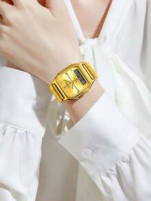 Foxbox LIGE New Luxury Fashion Women's Watch Stainless Steel Strap Quartz Movement Water-Resistant With Luminous Hands Digital Display Women's Watch - Gold - View 9