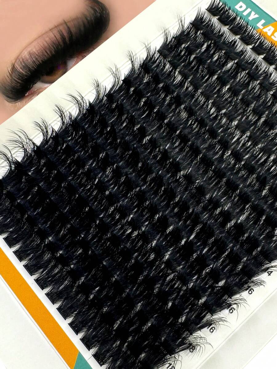 HBZGTLAD 196束 14排 120片 0.05/0.07mm 細熱熔水貂仿毛接睫毛 9-16mm 混長 3D 俄羅斯濃密捲度 D/DD 單根睫毛簇 黑色睫毛 紫色盒裝 - 黑色 - 查看 1