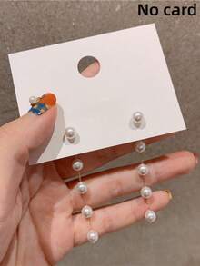 1對女士長珍珠鏈流蘇耳環，精緻的日常飾品 - 金色 - 查看 2