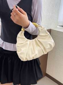 New Fashion Multi-Functional Thickened Metal Hardware Pleated Large Capacity Cloud Handbag - Beige - View 6