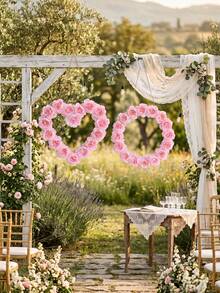 1pc Heart-Shaped Artificial Pink Rose Wreath, Romantic Floral Wall Hanging Decor For Wedding, Valentine's Day, Bridal Shower, Front Door, Bedroom, Living Room, Boho Home Decoration - Pink - View 2