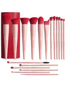 BS-MALL Elegant 19pcs Rose Red Makeup Brush Set & Storage Tube, Luxury Birthday Gift Set For Women - Rose Red - View 1