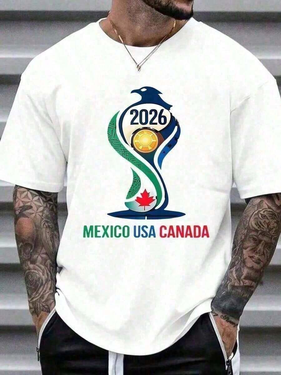 Graphic Tees Men's Soft T-Shirt With 2026 World Cup Design, For Sports Fans, Perfect Gift For Him, Urban Fashion, Sizes S-3XL, Summer, Short Sleeve, Lightweight And Breathable, Men's Clothing, Couples, National Shipping, Gift For Men, Oversized Men's. 100% Cotton - 白色 - 查看 1