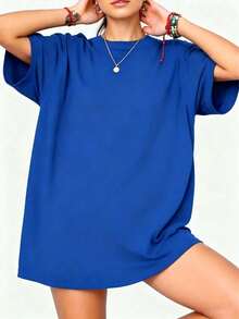 2026 Women's Quality Casual Cotton T-Shirt, Loose Fit Short Sleeve Crew Neck T-Shirt For Spring/Summer - Unisex, Loose Fit, Comfortable, Urban Vintage Style - Unisex Basic T-Shirt - 藍色 - 查看 1
