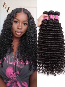 ARABELLA 1pc & 3pcs Combination Deep Wave Human Hair 10-32 Inch Natural Black 100% Pure Virgin Human Hair Soft Tangle-Free Easy Blend Unprocessed Brazilian Hair Beginner Friendly - SNatural - View 1