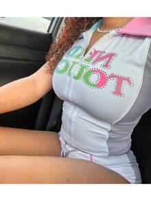 Women's Sexy Two-Piece Set: Short-Sleeve Top + Shorts With Colorful Letter Print - 白色 - 查看 4