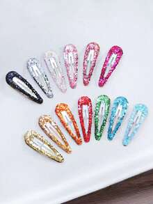 60/36/24/12pcs/Set Girly Glitter Hair Clip Set, Multi-Color Candy Style, Full Glitter Craft Bling Bling With Built-In Highlight, Water Drop Hollow Design Simple Versatile Hair Accessory - Suitable For Women And Girls, Suitable For Daily, Date, School, Vacation, Beach, Party, Holiday, Gift, Graduation Season,Claw Clips - Multicolor - View 4