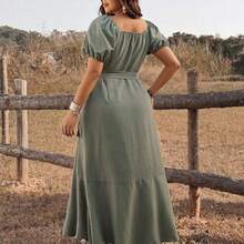 jianchaimaoyi02 Ceyna Vestido elegante con lazo y volantes en el bajo para mujer de talla grande - Verde - Ver 3