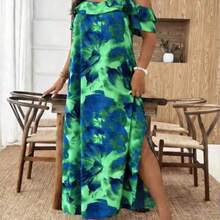 guangzhougaolangshangmao  Tall CURVE Vestido largo de mujer de talla grande con volantes en el hombro y el bajo, vestido largo para vacaciones en la playa, de tela texturizada lavada con aspecto de lino, suelto y cómodo y transpirable - Multicolor - Ver 1