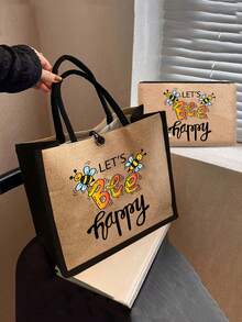Bolso de mano multifuncional para mujer con patrón de abeja linda y letras asimétricas, bolso tote de gran capacidad y monedero con cremallera, adecuado para bodas, cumpleaños, playa y vacaciones. Bolso tote de lino, bolsa de regalo para el Día del Maestro, portátil, ligero, bolsa de almacenamiento plegable, bolso de moda minimalista, bolsa de regalo de agradecimiento para enfermeras, médicos y maestros, regalo del Día de la Madre, bolsa de maquillaje de viaje, bolsa de compras de viaje, mejor regalo para el Día del Maestro. - Multicolor - Ver 5