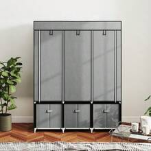 Armario plegable de tela con barra para colgar ropa, cajones y cierre de cremallera, ideal para el dormitorio o vestidor. Dimensiones: 125 x 43 x 162,5 cm. Color: gris claro. - Gris Claro - Ver 6