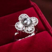 1pc Adjustable Blooming Flower Design Artificial Zirconia Stone Ring For Women - Multicolor - View 3