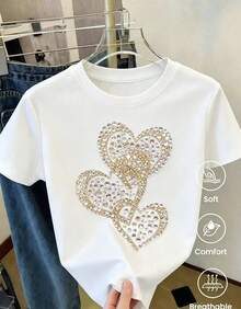 Short-Sleeved T-Shirt For Spring And Summer 2026, Made In Mexico. Cartoon Print, Couple Design, Suitable For Indoor Or Outdoor Wear. Crew Neck, Unisex, Ideal For Office And Leisure. One-Piece Pack. Unisex Cotton Loose-Fitting Short-Sleeved Crew Neck T-Shirt In An Urban Vintage Style. - 白色 - 查看 7